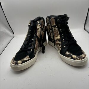Aldo Black and Gold Snake Print Lace-Up Boots Size 9